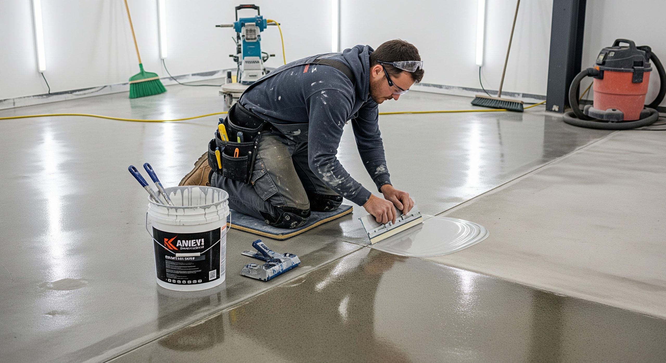 Expert technicians applying concrete coating
