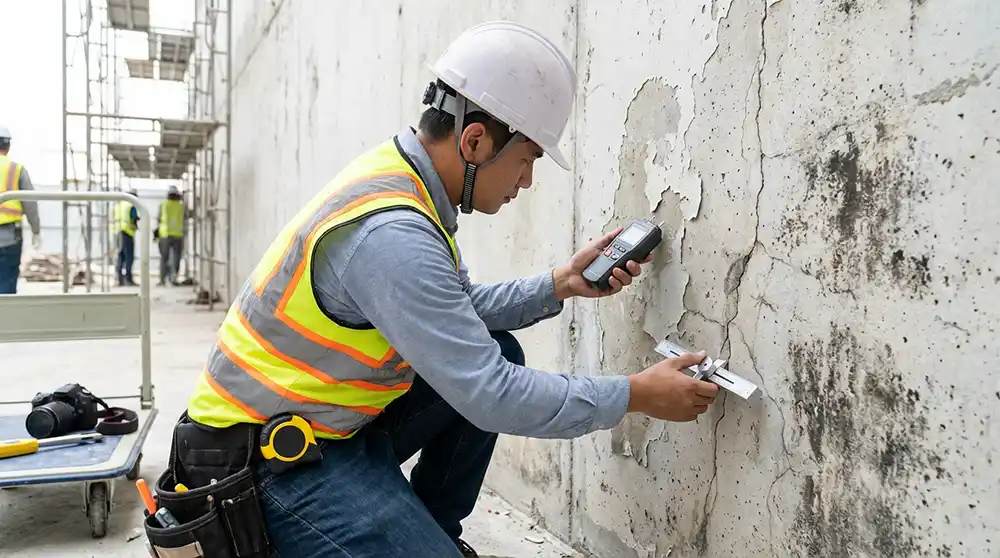 a concrete specialist checking the quality of concrete