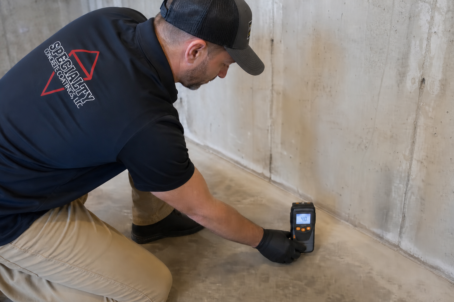 Damp basement floor with moisture problems in a Western Pennsylvania home before floor coating installation