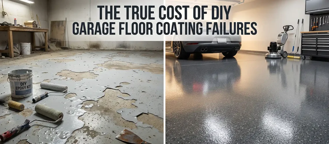 a featured image of true cost of DIY garage floor coating failures